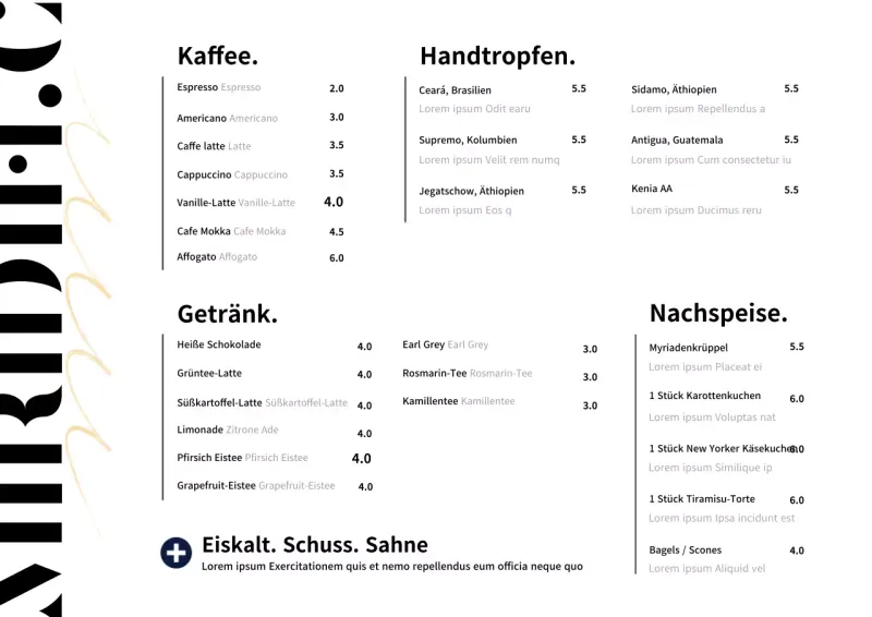 weißer Hintergrund einfache Typografie Café Menü horizontal Poster