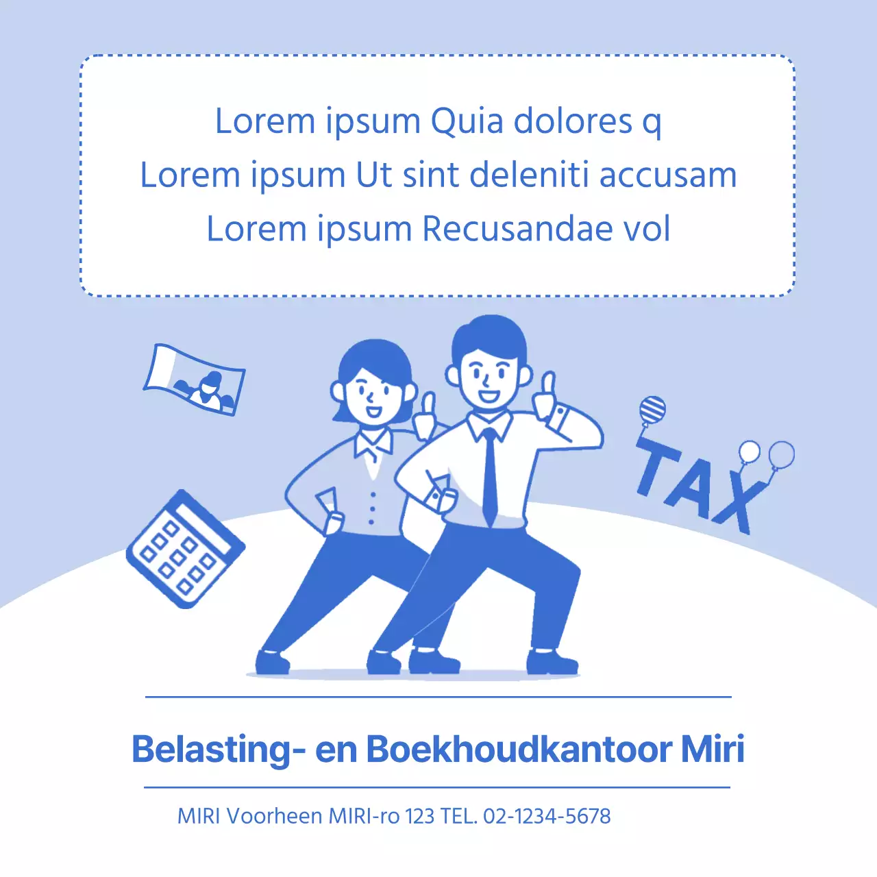 Tax Day-aanbiedingsinformatie in blauw gemarkeerd met duidelijke illustraties
