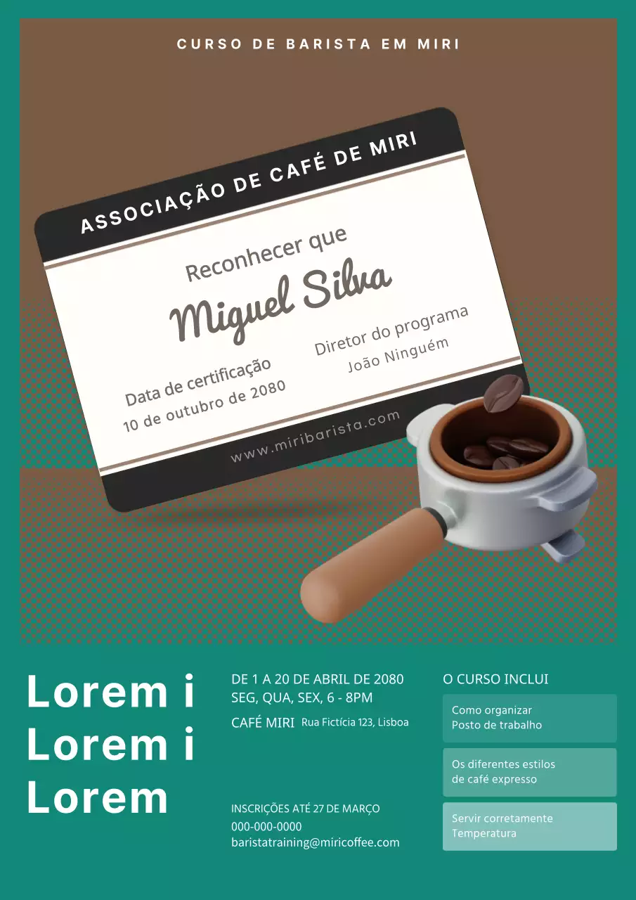 Turquesa Castanho Bonito 3D Feijão Ilustração Barista Aula de Formação Recrutamento Webposter