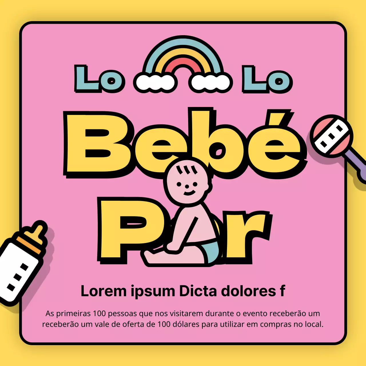 Promover a feira do bebé num estilo giro de rosa e amarelo