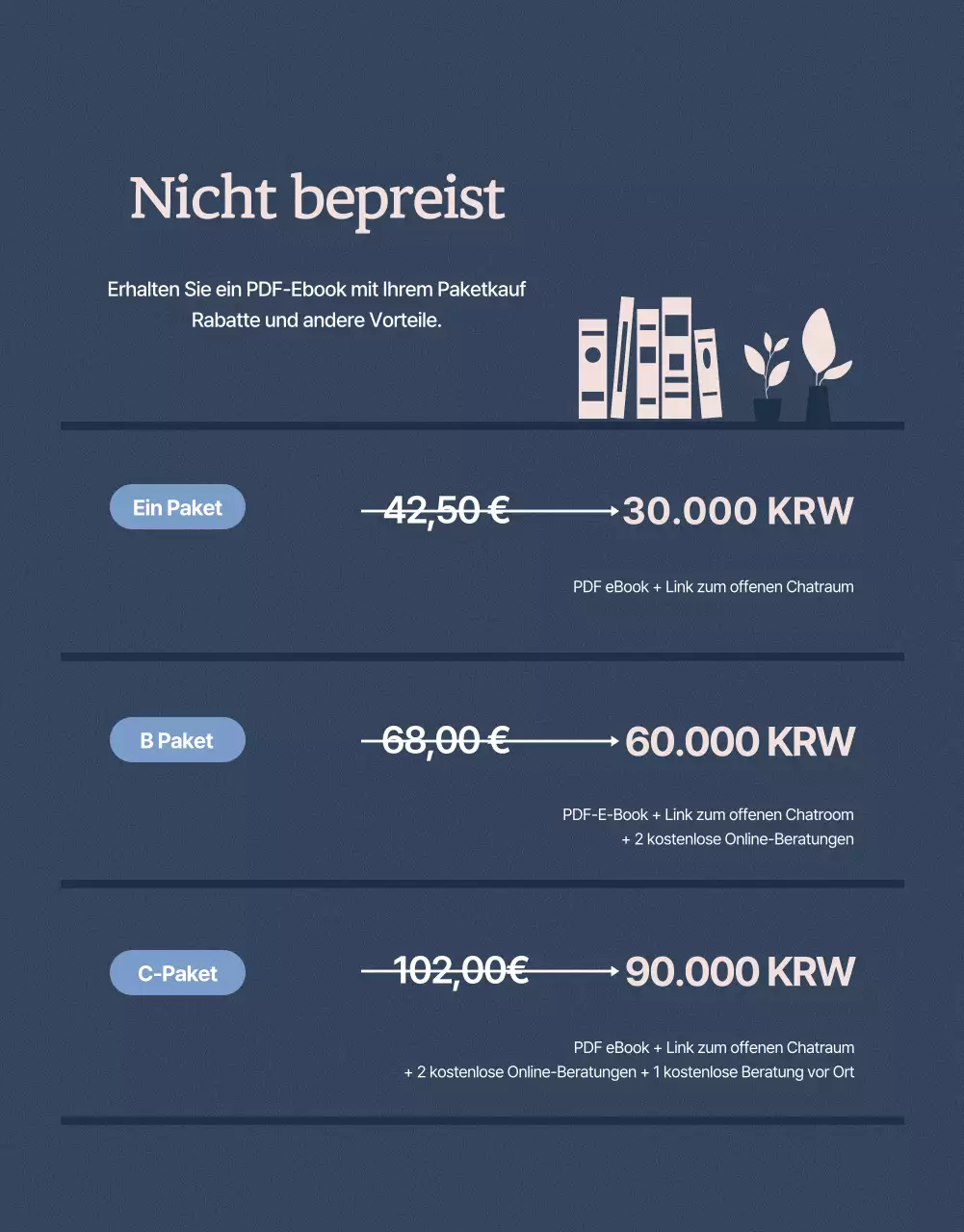Verkauf von ebooks in blau und rosa