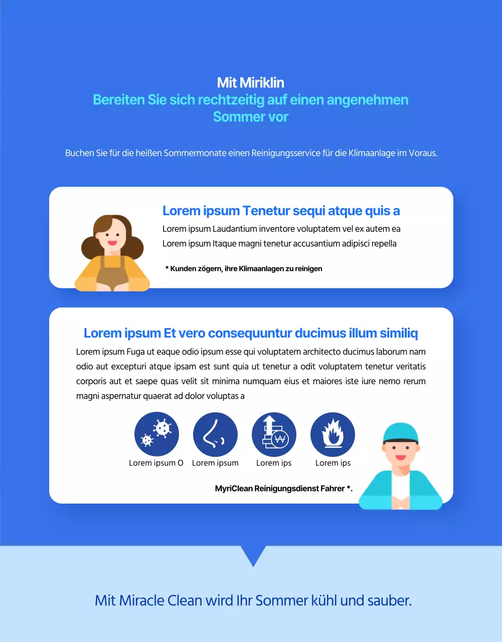 Eine einfache blau-gelbe Anzeige zur Reinigung von Klimaanlagen