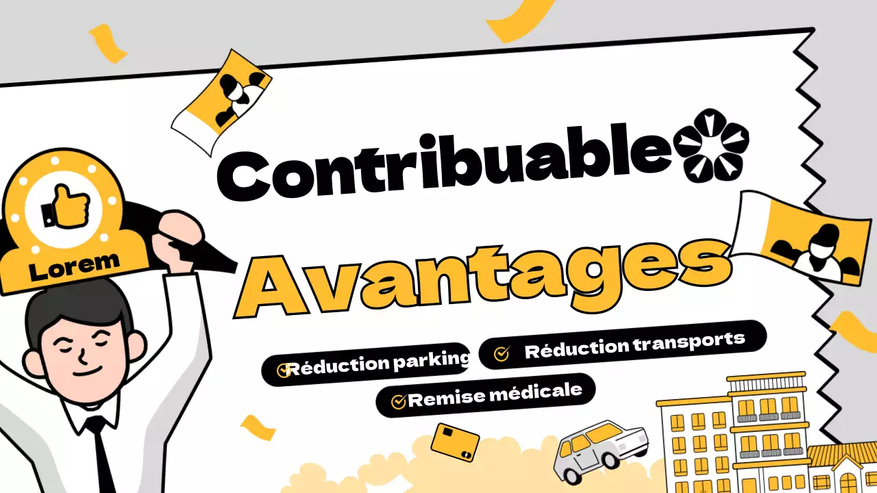 Modèle de guide d'avantages pour les contribuables avec un contour jaune et noir, illustration d'un reçu.