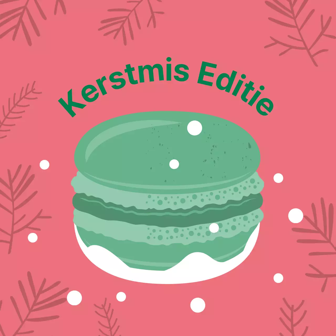 Roze groene illustratie schattig kerst café dessert macaron label