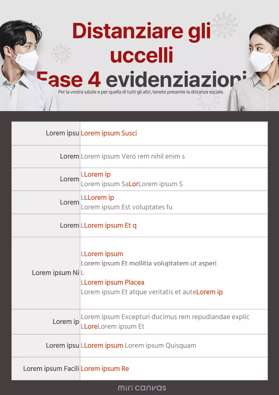 Poster semplice in grigio e rosso che distanzia i punti chiave del sociale