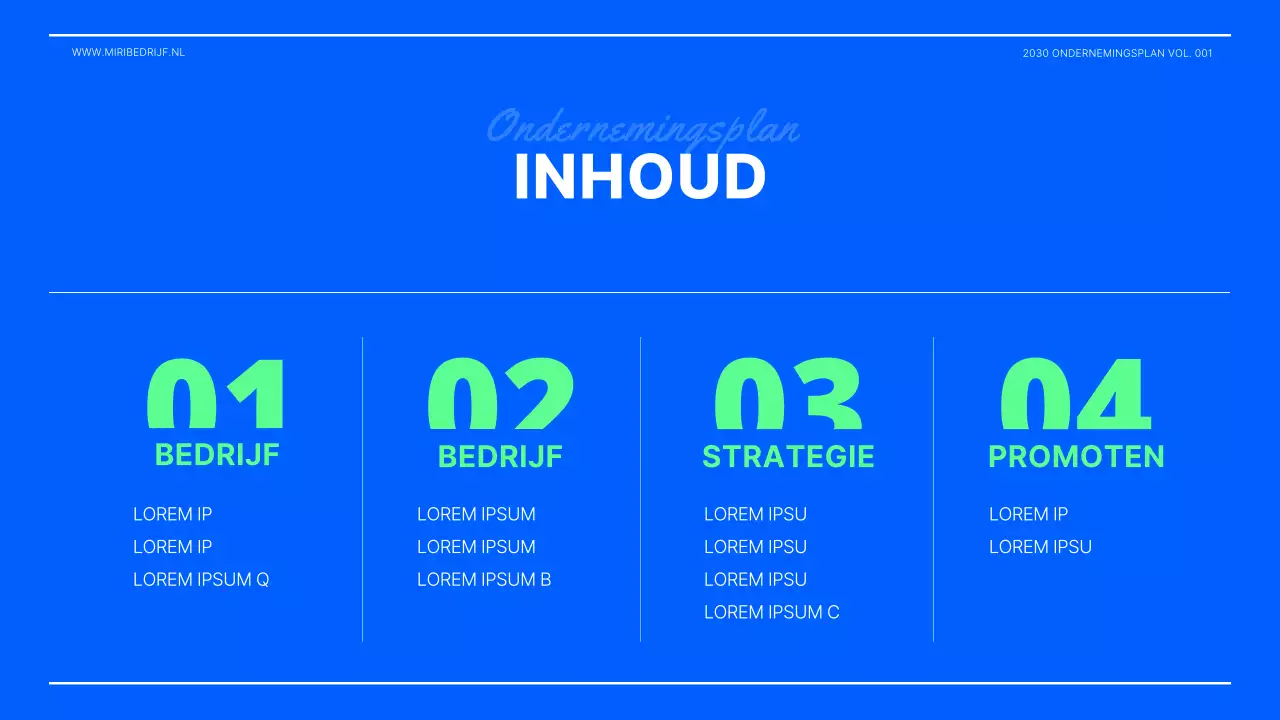 Presentatie ondernemingsplan in limoengroen