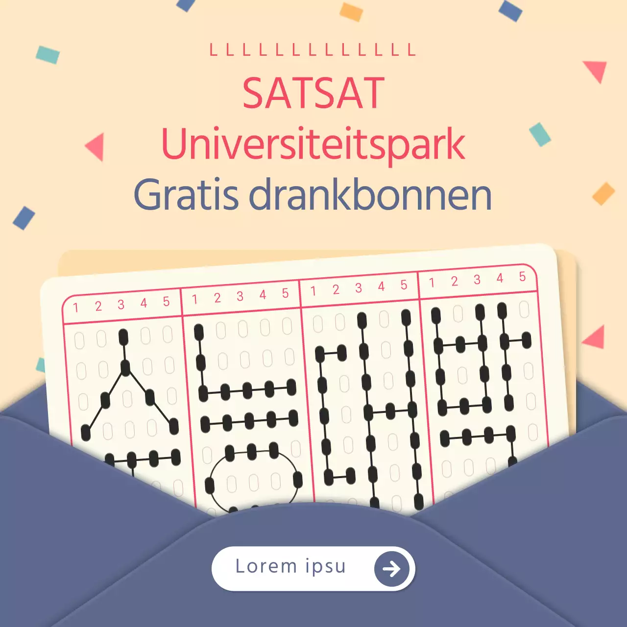 Een minimalistische studentenvoordeelpost in marineblauw en geel