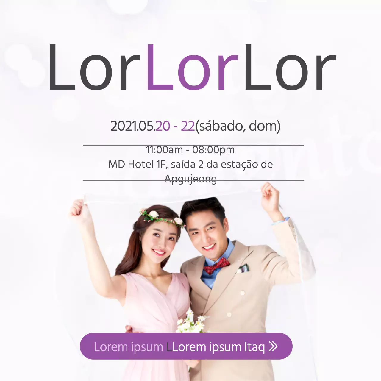 Tema de feira de casamento em branco-cinzento e roxo