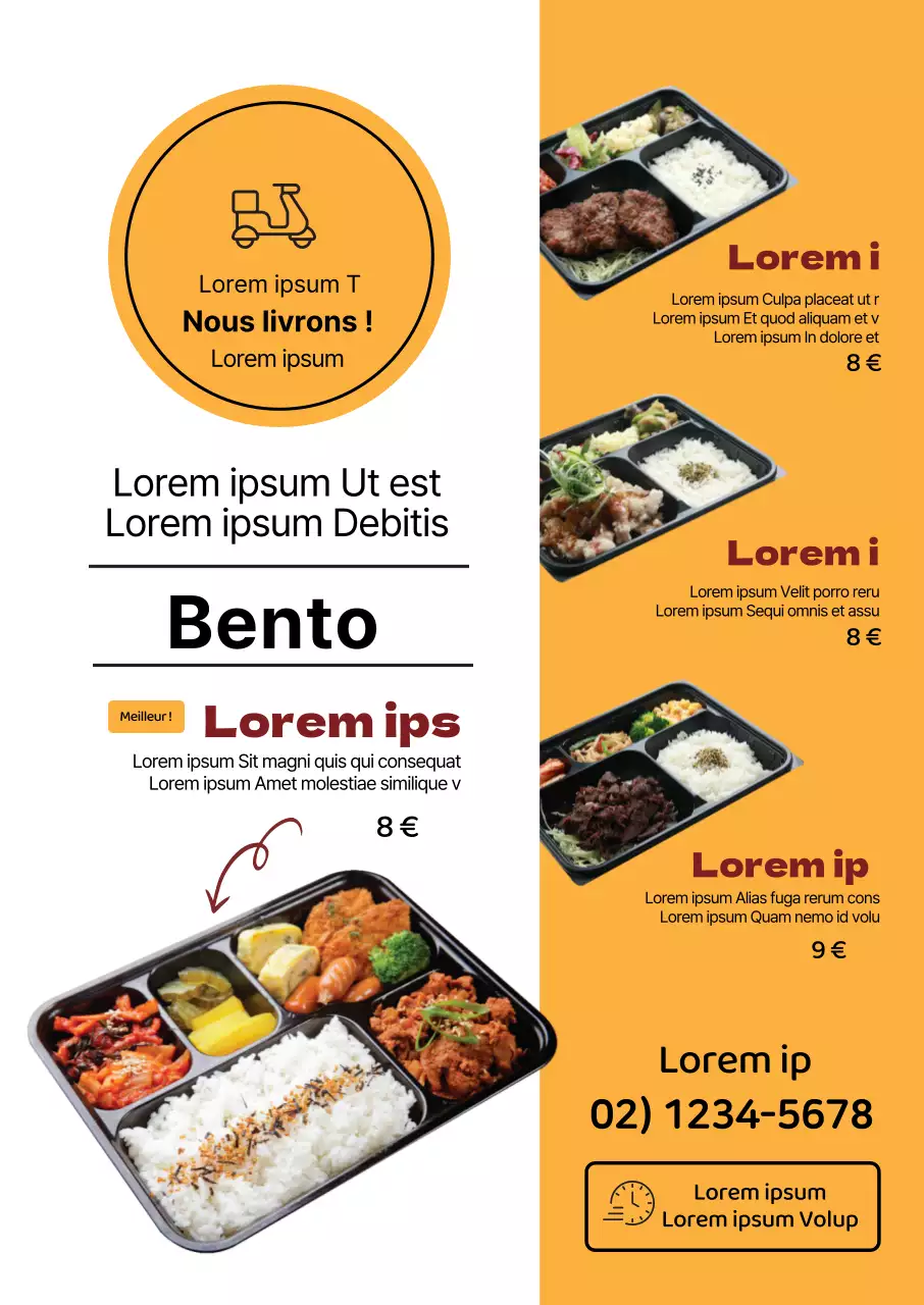 Menu Bento avec les aliments surlignés en jaune