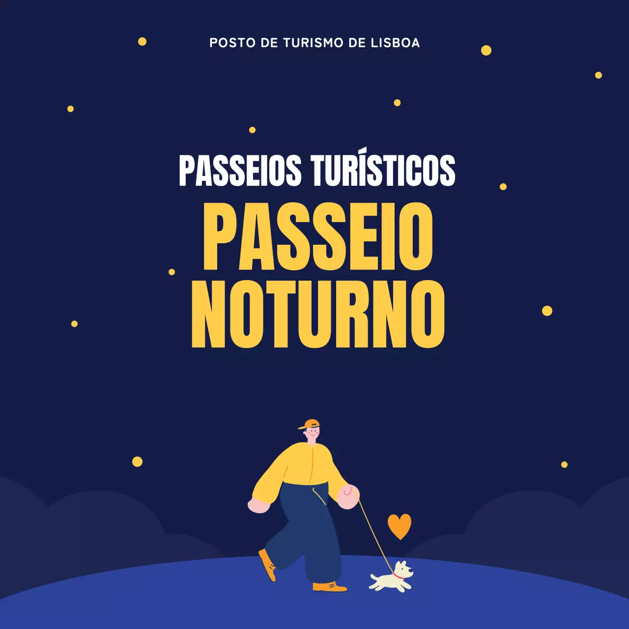 Um guia das atracções nocturnas azul-marinho e amarelo