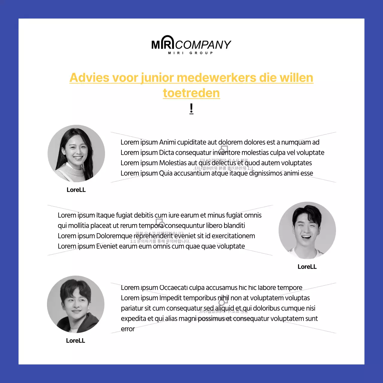 Blauw geel concept zakelijke personeelsintroductiekaart nieuws sociale media inhoud