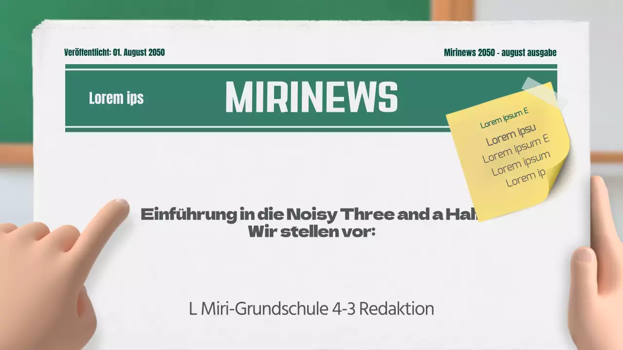 Unsere Klassenzeitung in grün und gelb, 3D stereoskopisch