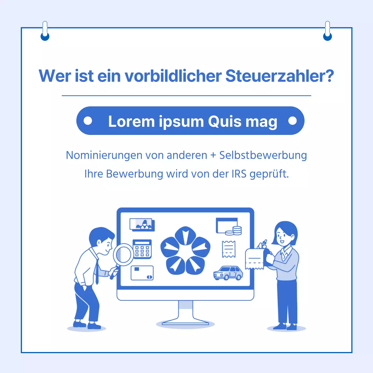 Informationen zum Tax Day-Angebot in blau hervorgehobenen, sauberen Illustrationen