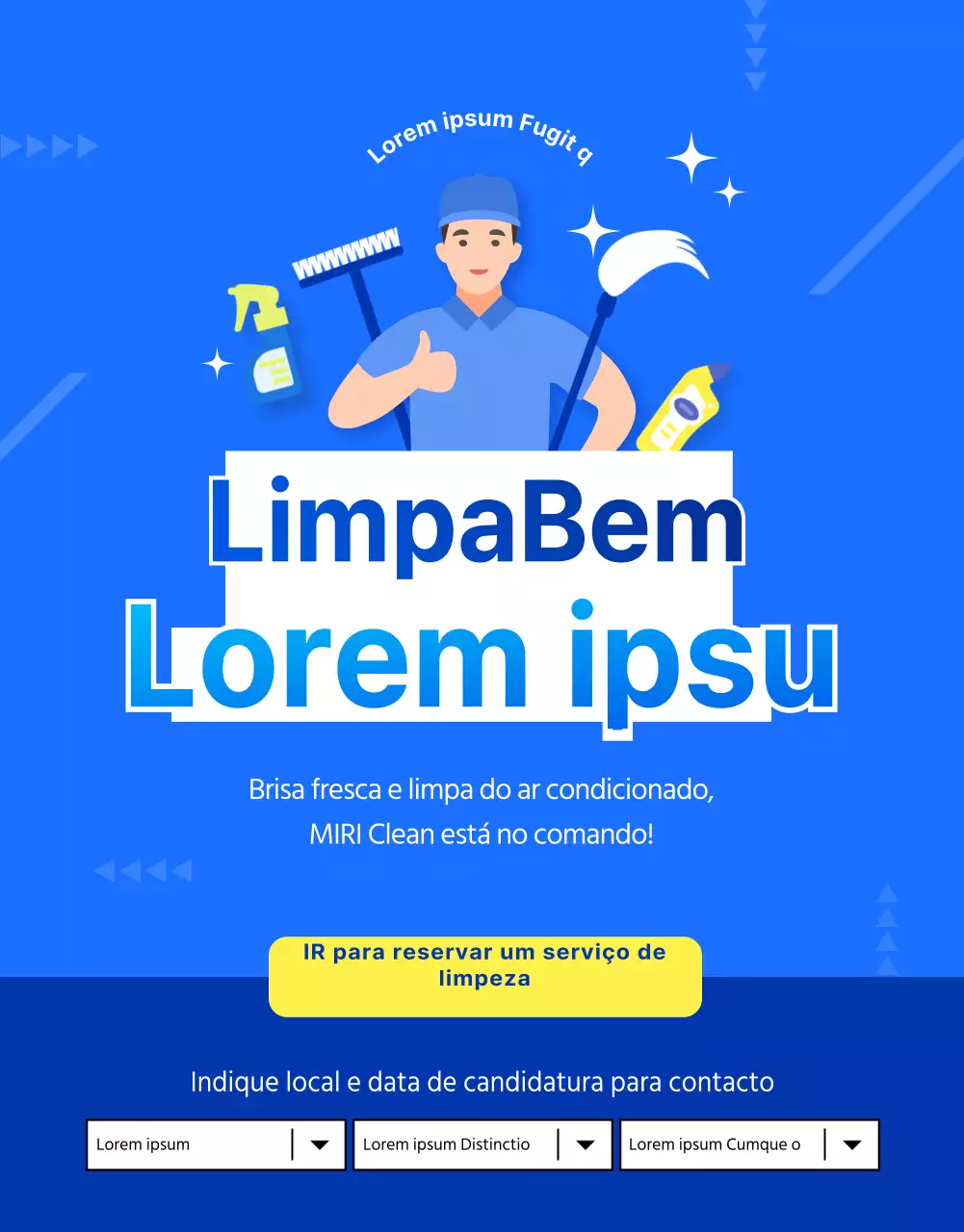 Um simples anúncio azul e amarelo de limpeza do ar condicionado