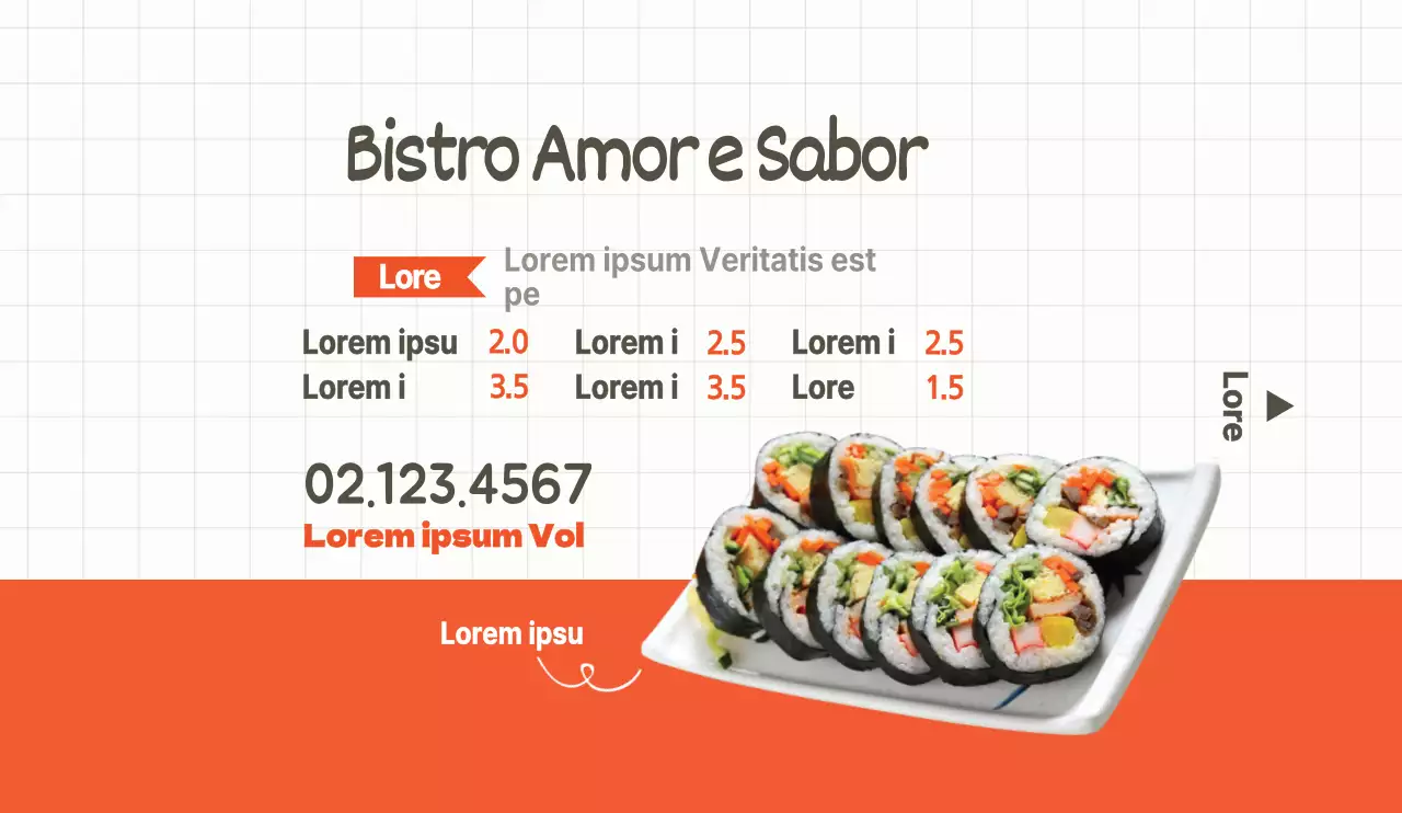 Estilo simples em cinzento claro e laranja para promover e informar os restaurantes