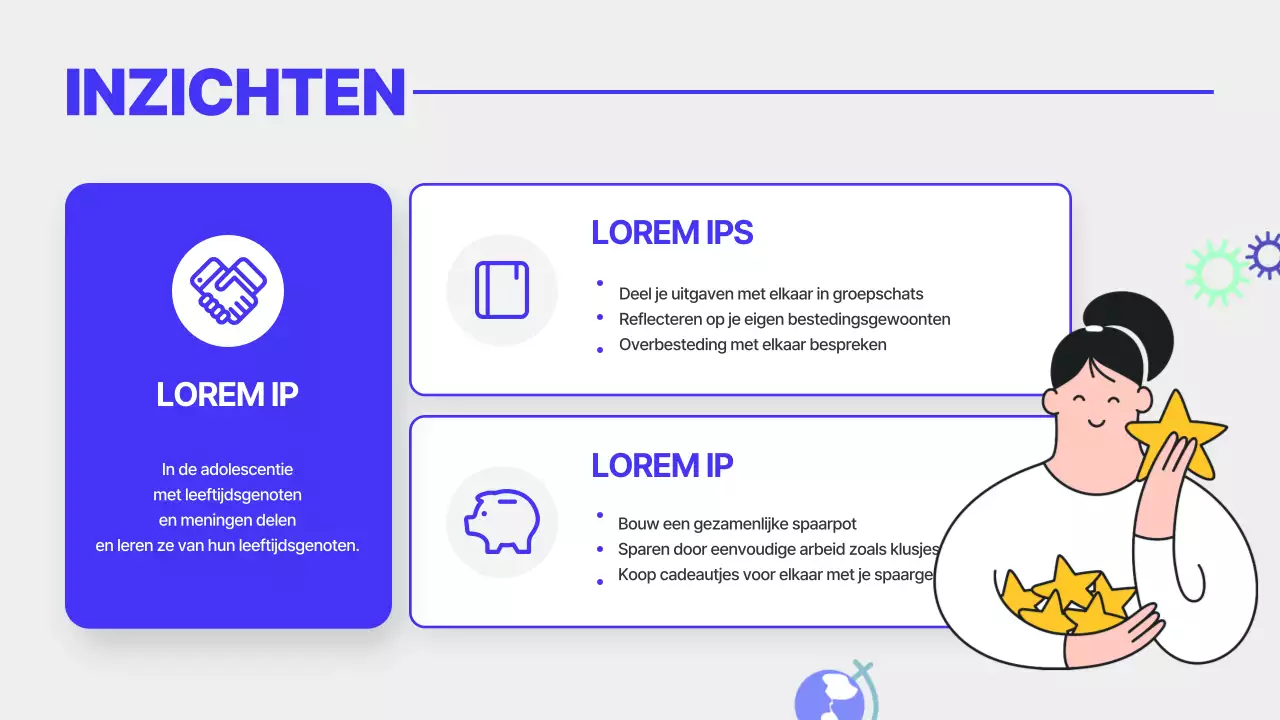 Geïllustreerd thema voor economische opvoeding van jongeren in blauw en oranje