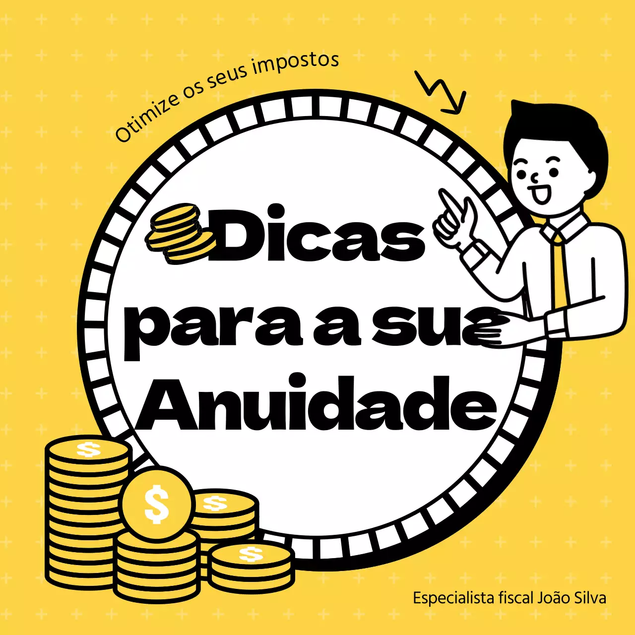 Conselhos claros, amarelos e ilustrados sobre como poupar dinheiro ao receber uma pensão