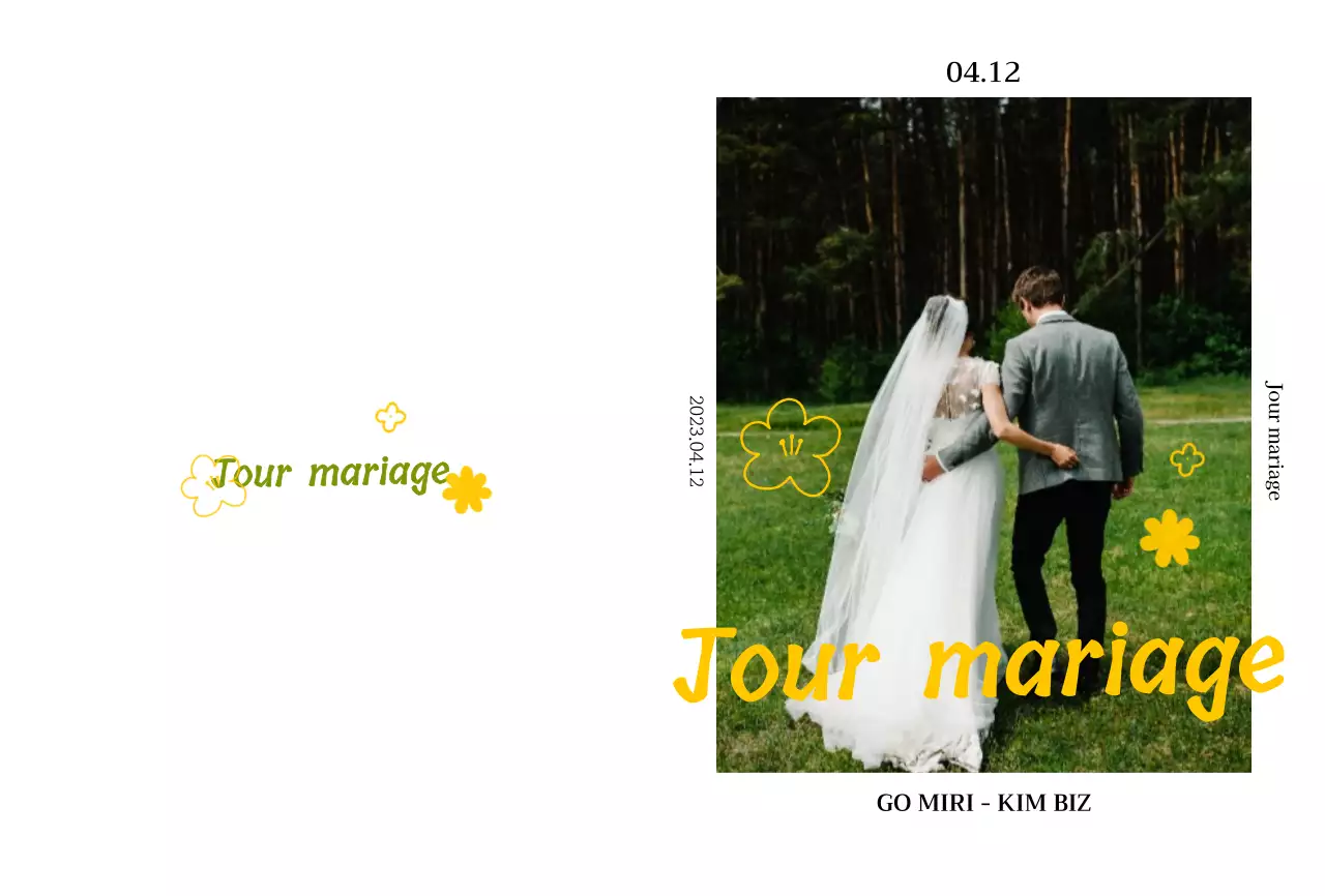 Illustration florale printanière d'un concept d'invitation de mariage en chartreuse et jaune