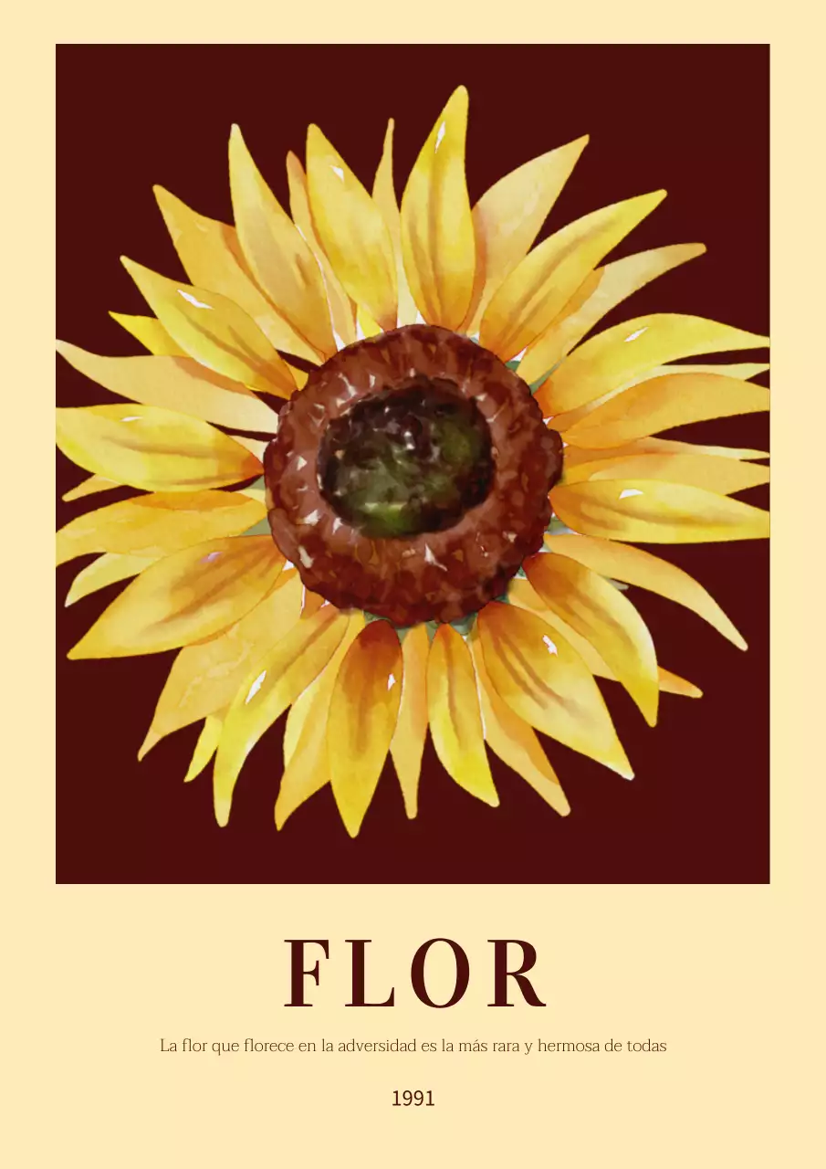 Póster vertical de flores de girasol en amarillo y marrón