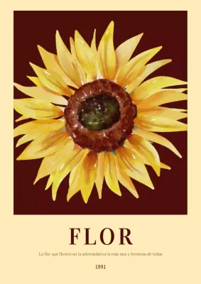 Póster vertical de flores de girasol en amarillo y marrón