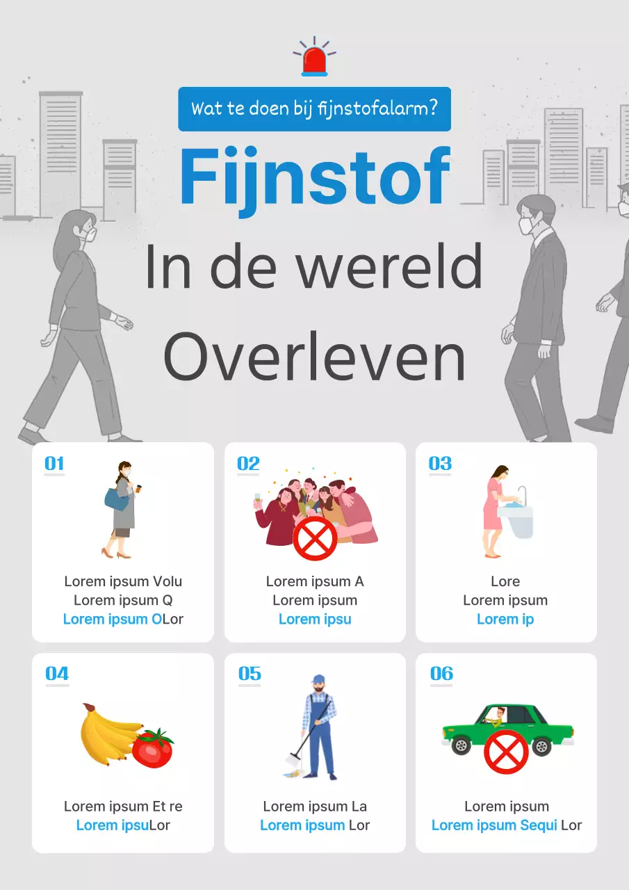 Lichtblauw grijze eenvoudige fijnstof waarschuwingsgids