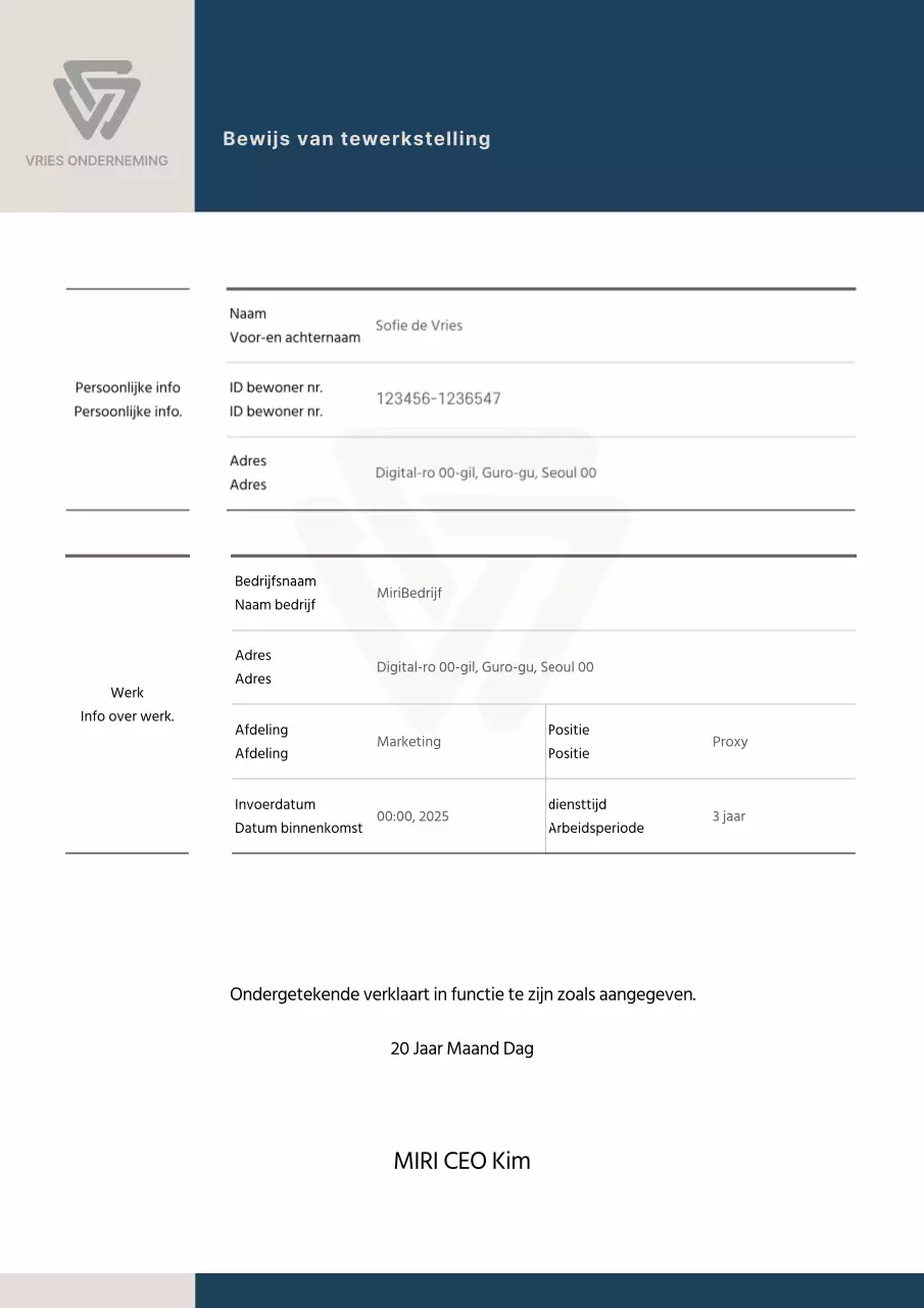 Blauw en taupe tenure certificaat