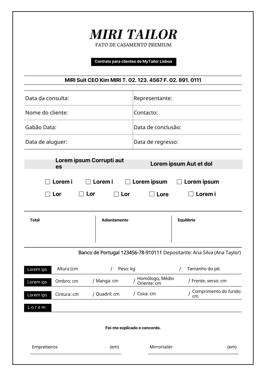 Um contrato formal branco-preto limpo