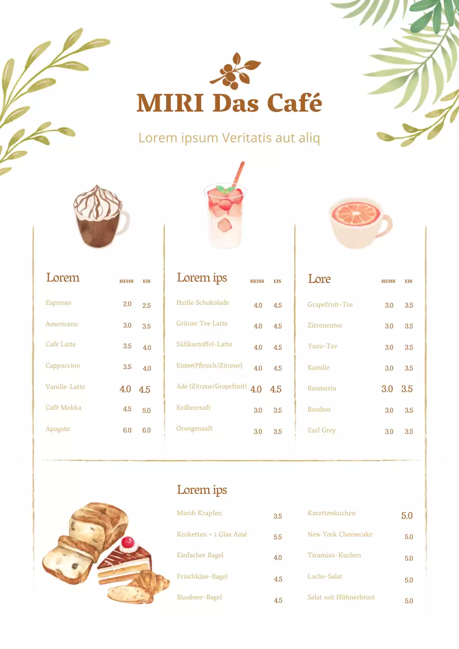 Weißer Hintergrund Cafe Menü Illustration Poster