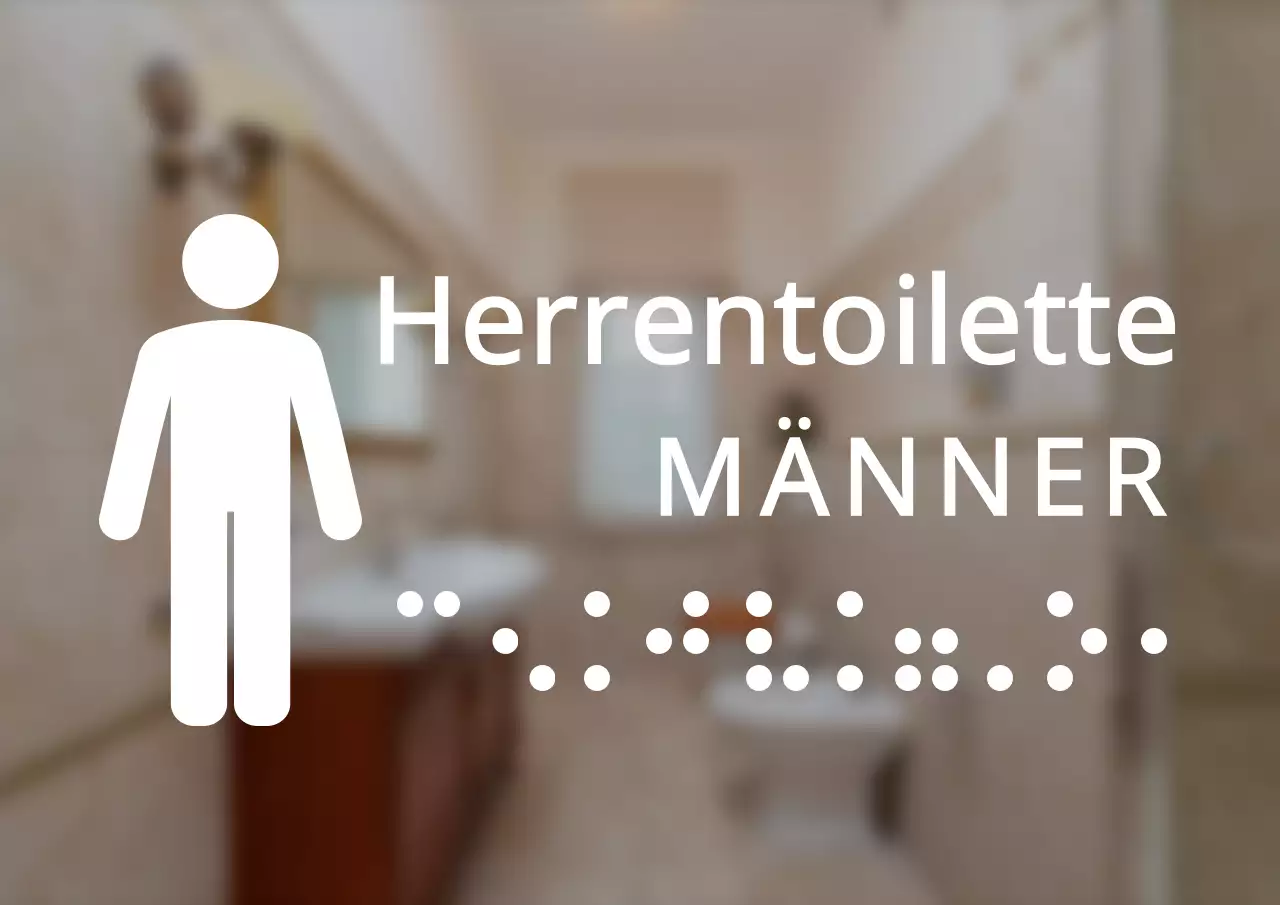 Beschilderung für die Herrentoilette in Blindenschrift mit klarem Stil