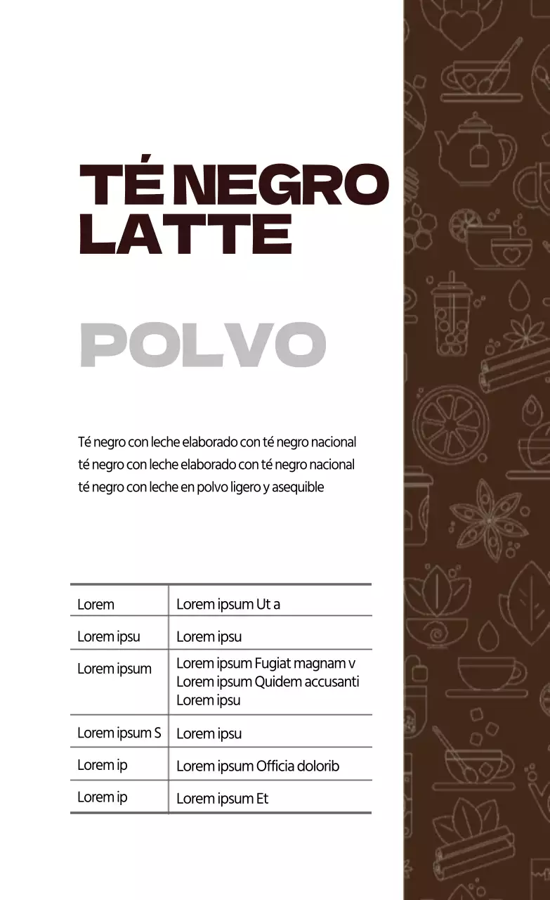 Etiqueta de té negro en polvo con ilustración marrón