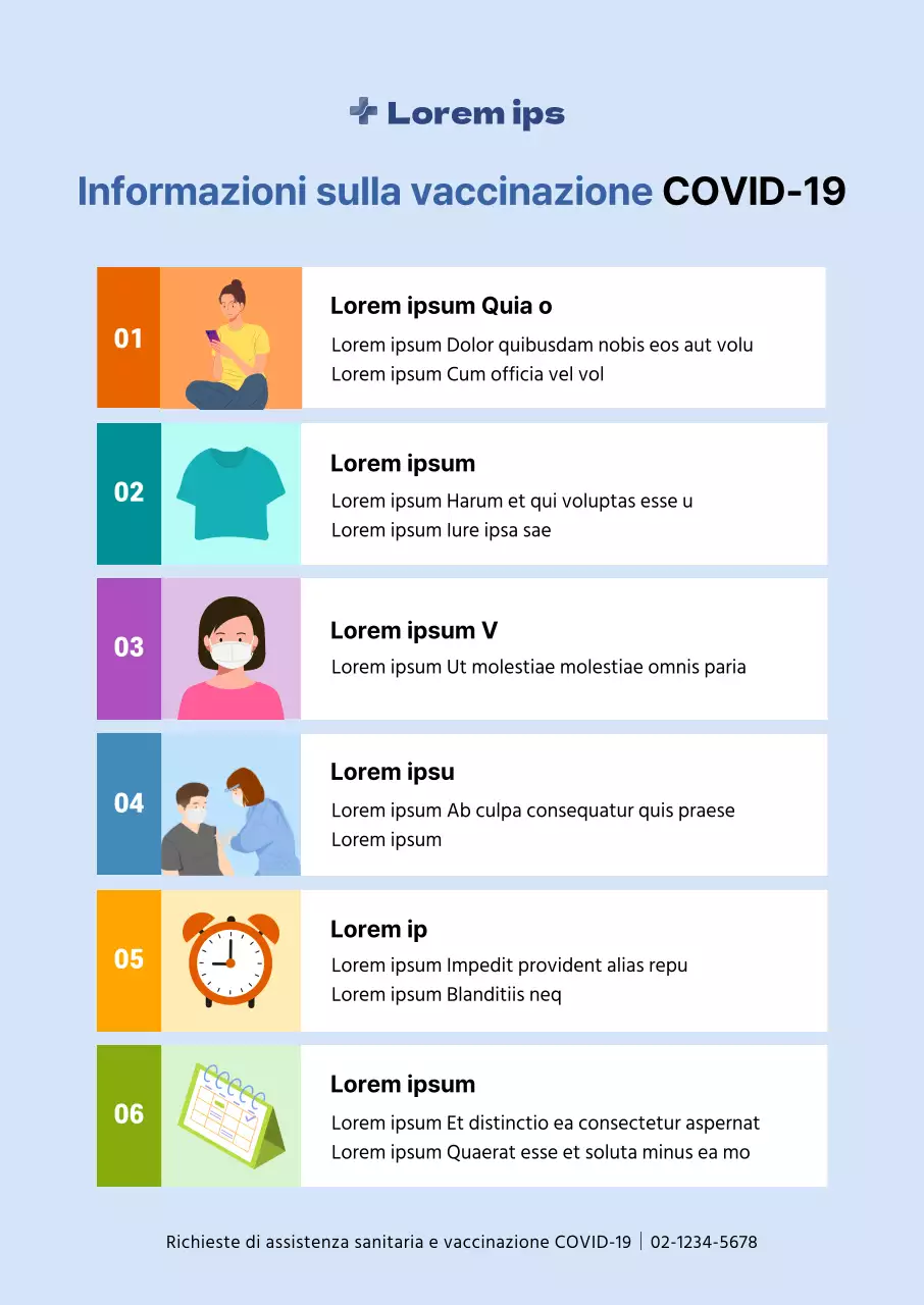 Poster sulla vaccinazione contro il coronavirus con tabelle e illustrazioni colorate