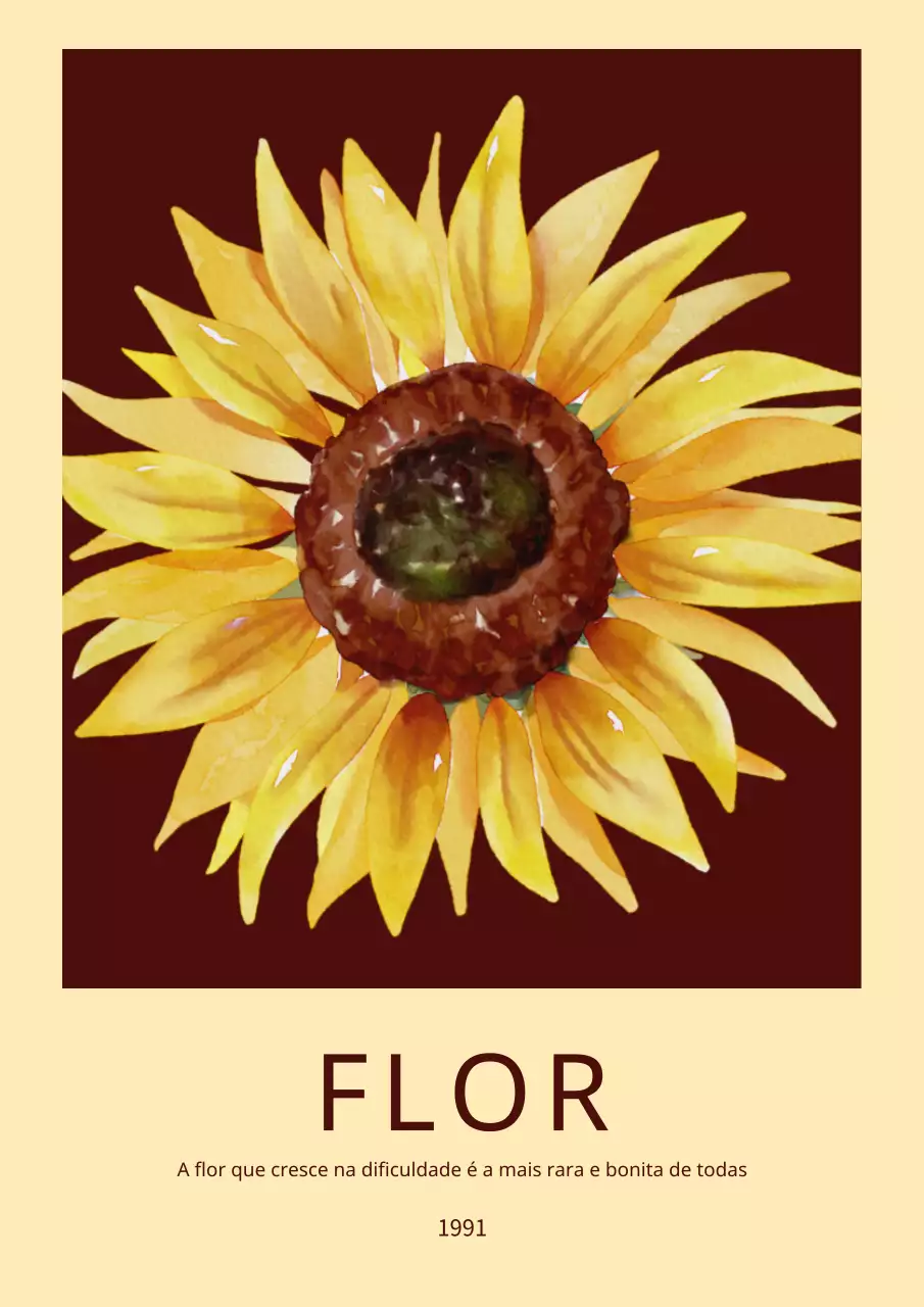 Cartaz vertical de flores de girassol em amarelo e castanho