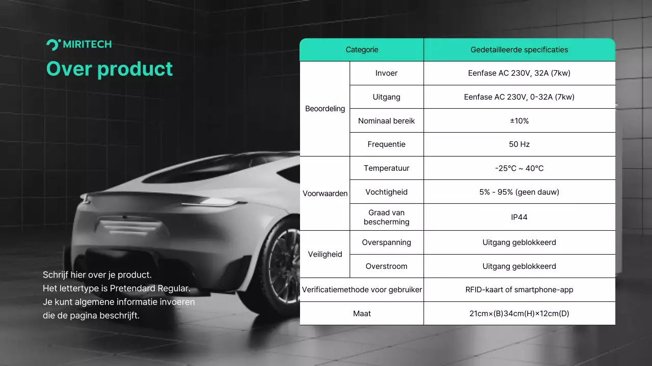 Voorstel voor de levering van opladers voor elektrische voertuigen in turkoois en grijs Voorstel voor de levering van onderdelen voor een B2B-transactie Miritech