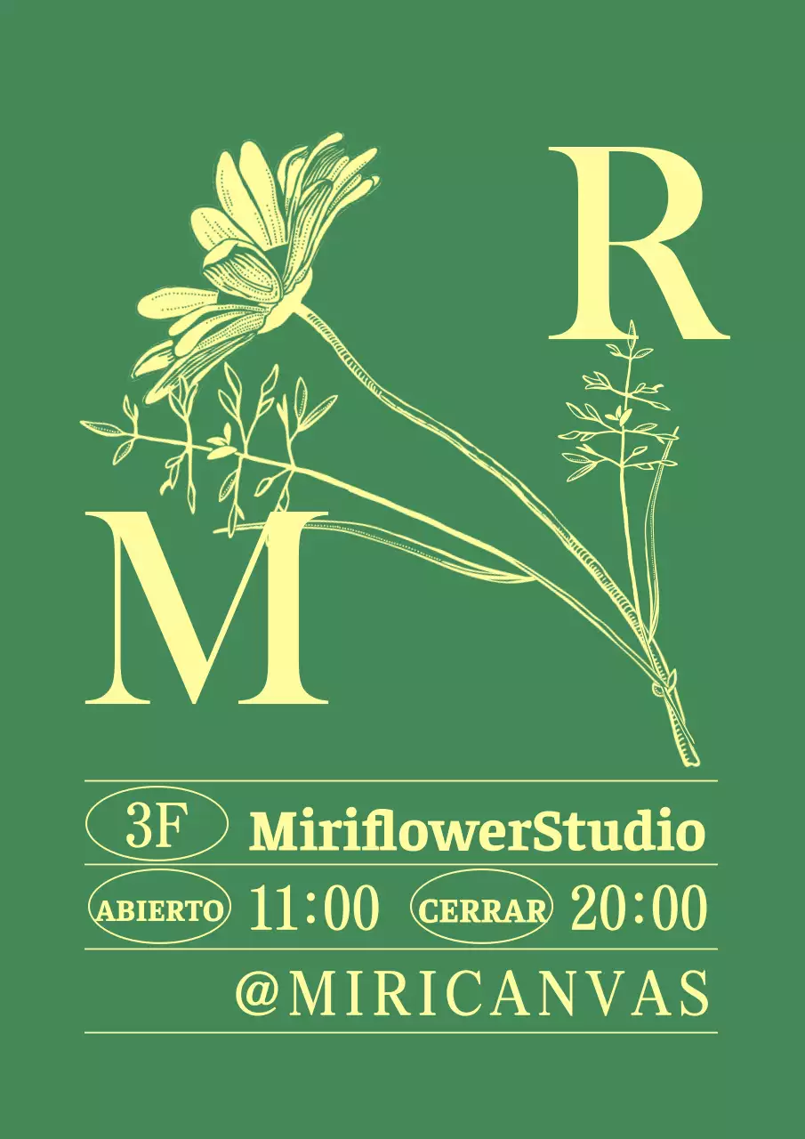 Una sentimental ilustración floral en verde y amarillo claro para el logotipo de un estudio conceptual.