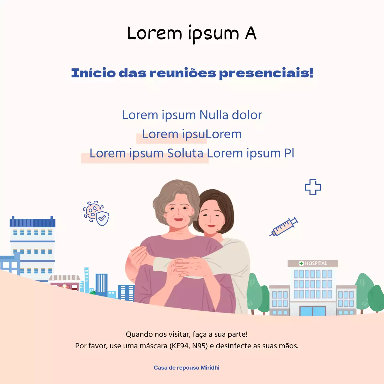 Instruções simples, azuis e vermelhas, ilustradas, frente a frente