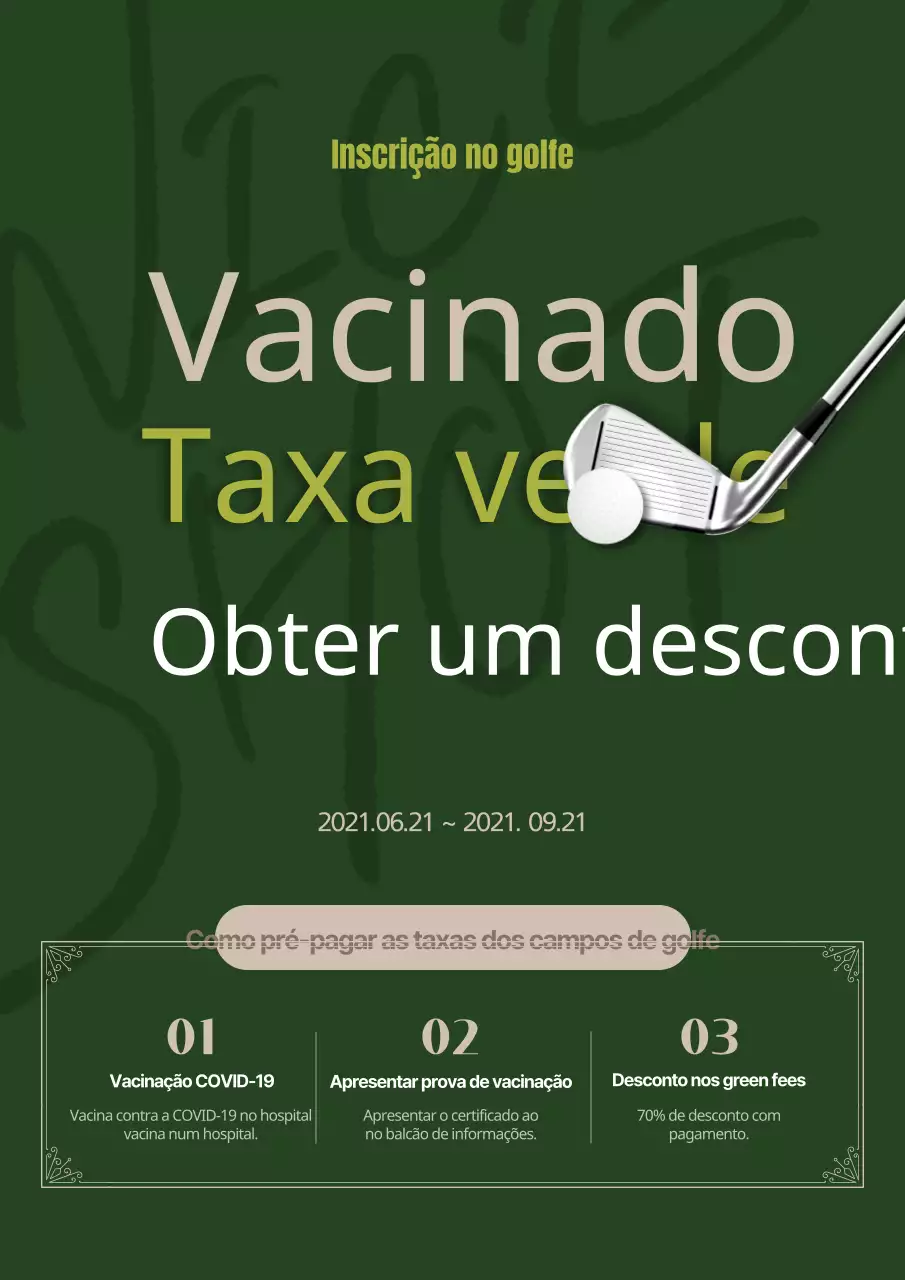 Folheto de evento de adesão a um campo de golfe verde e elegante
