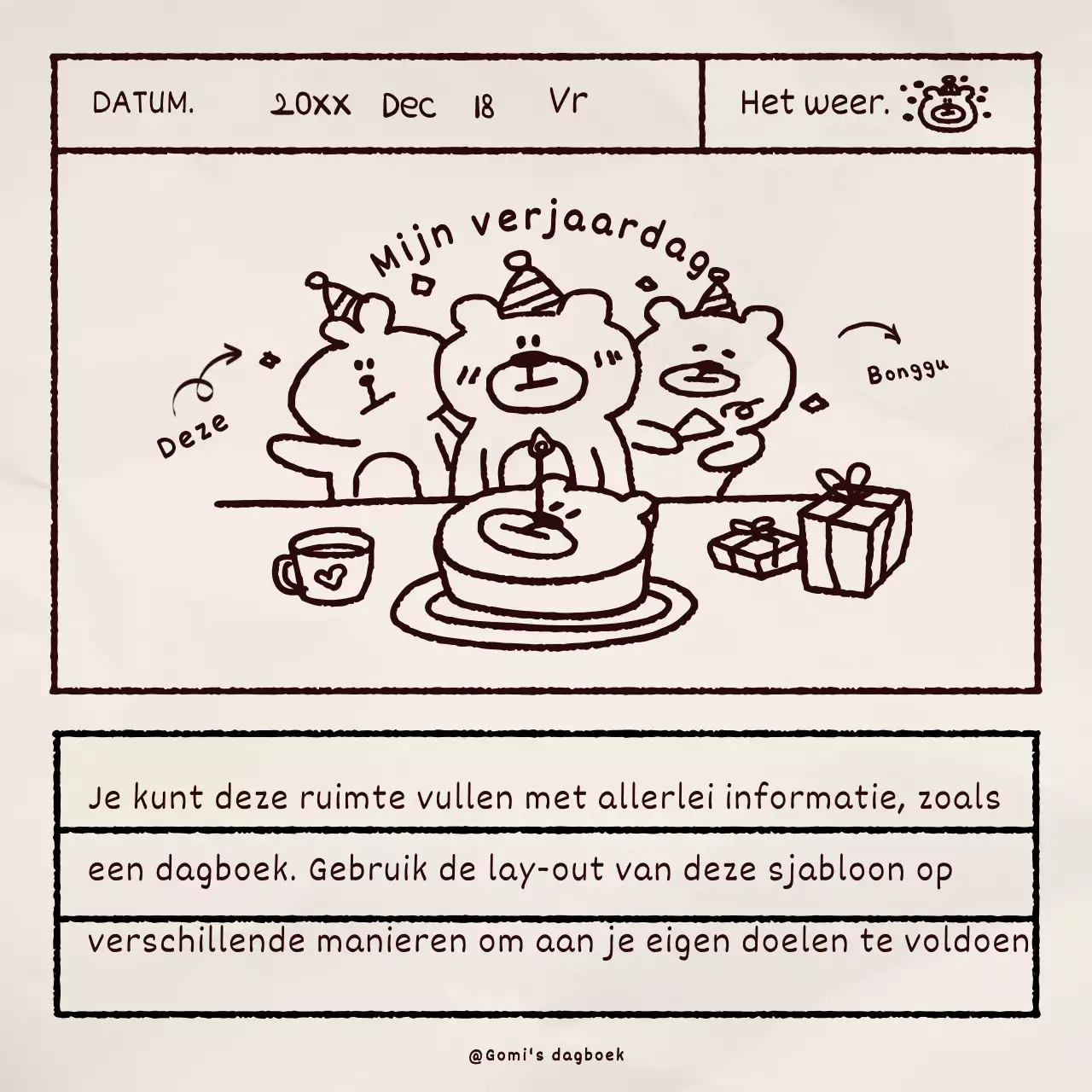 Schattige bruine beer illustratie dagboek bundel