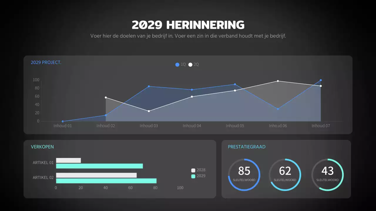 Diagrammen van verschillende grafieken in neonblauw