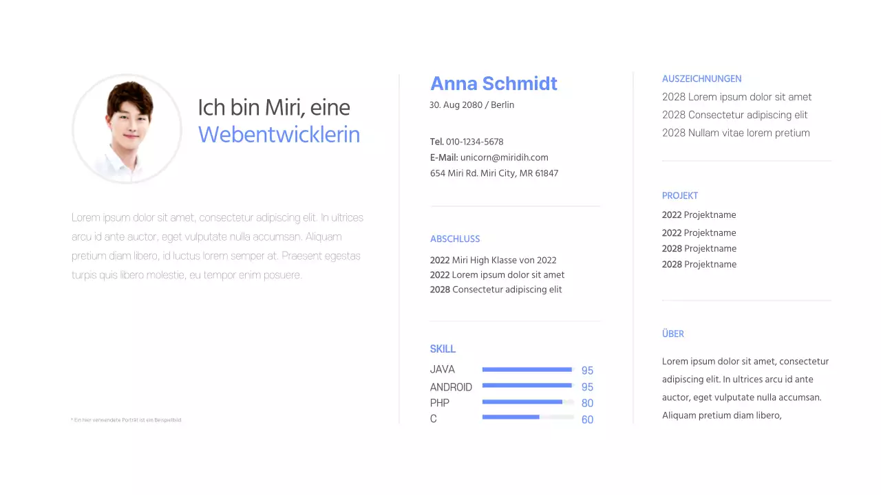 Entwicklerportfolio in blau