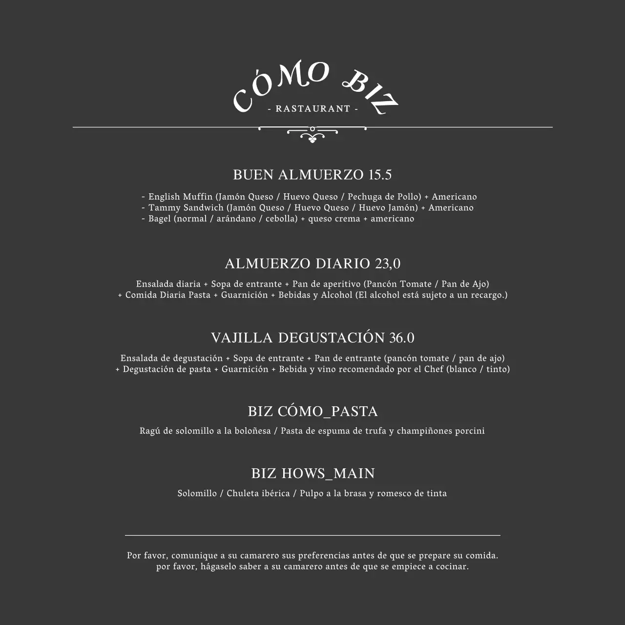 Un restaurante de concepto sencillo ambientado en blanco y negroPlanificación de menús y precios