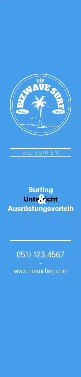 Ein einfaches blaues und gelbes Surfer-Emblem als Logo für den Laden.