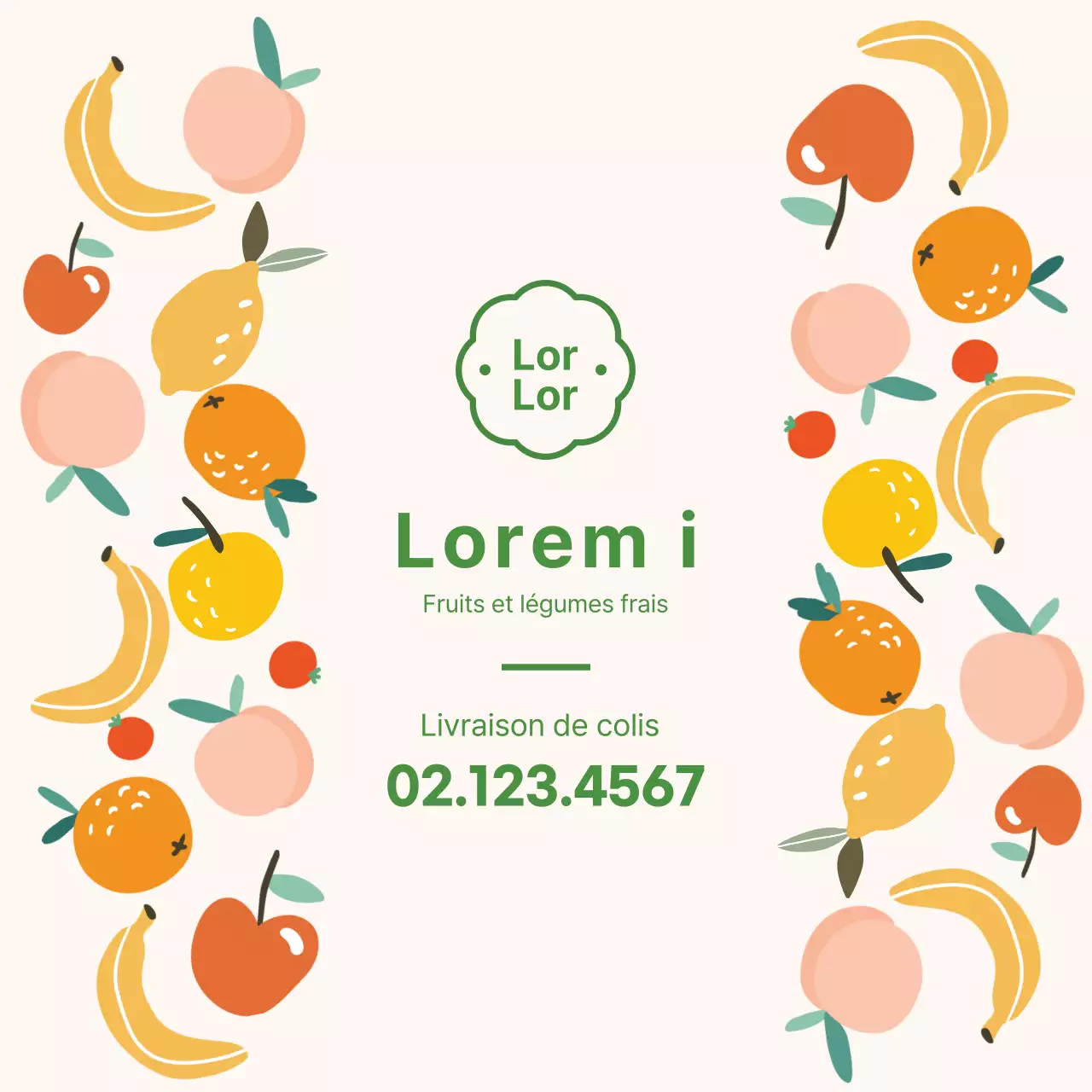 Illustration verte, fruit mignon, marchand de fruits