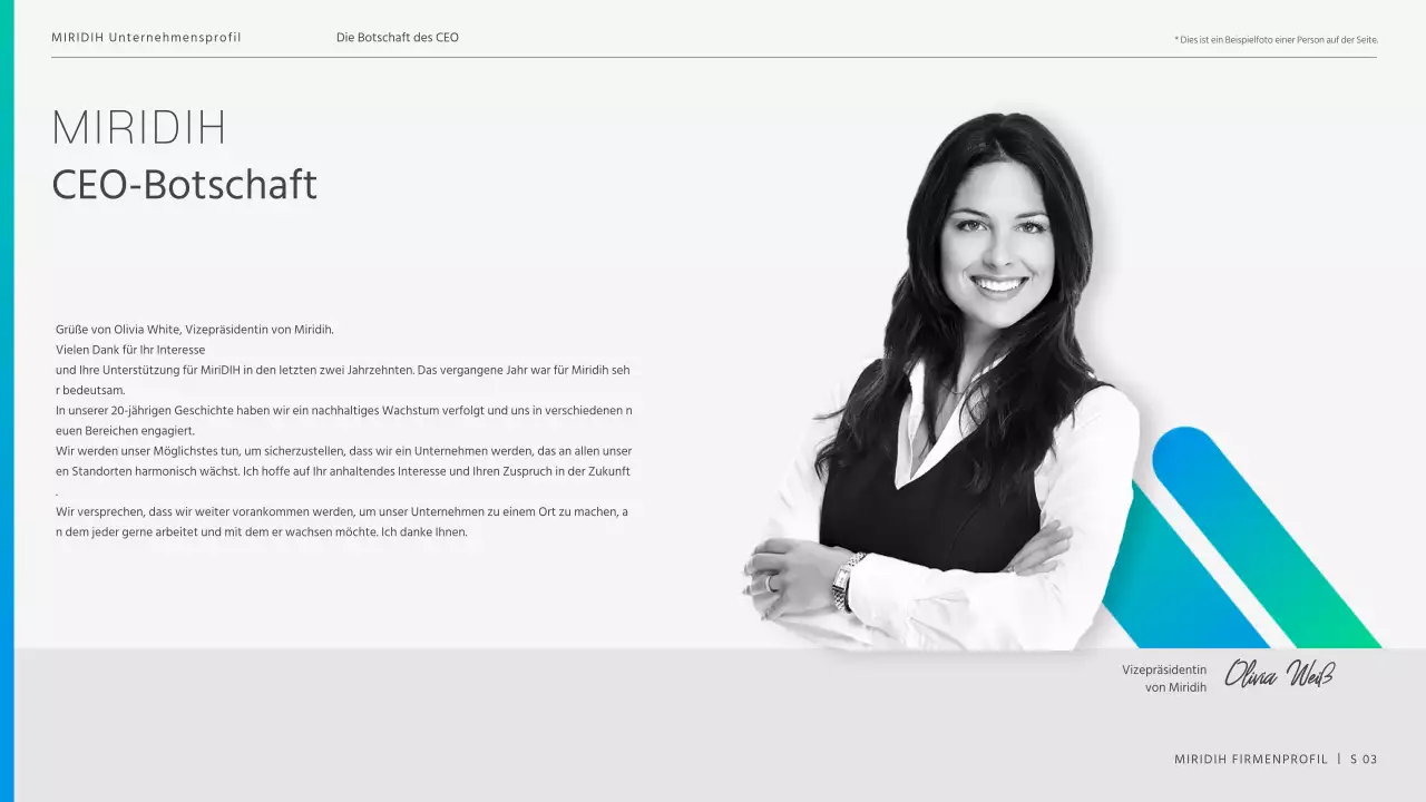 Ein moderner Firmenbrief in Blau und Chartreuse