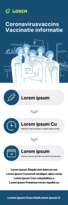 Coronavirus Vaccinatie X-banner met infografische tabellen en illustraties in marineblauwe tinten