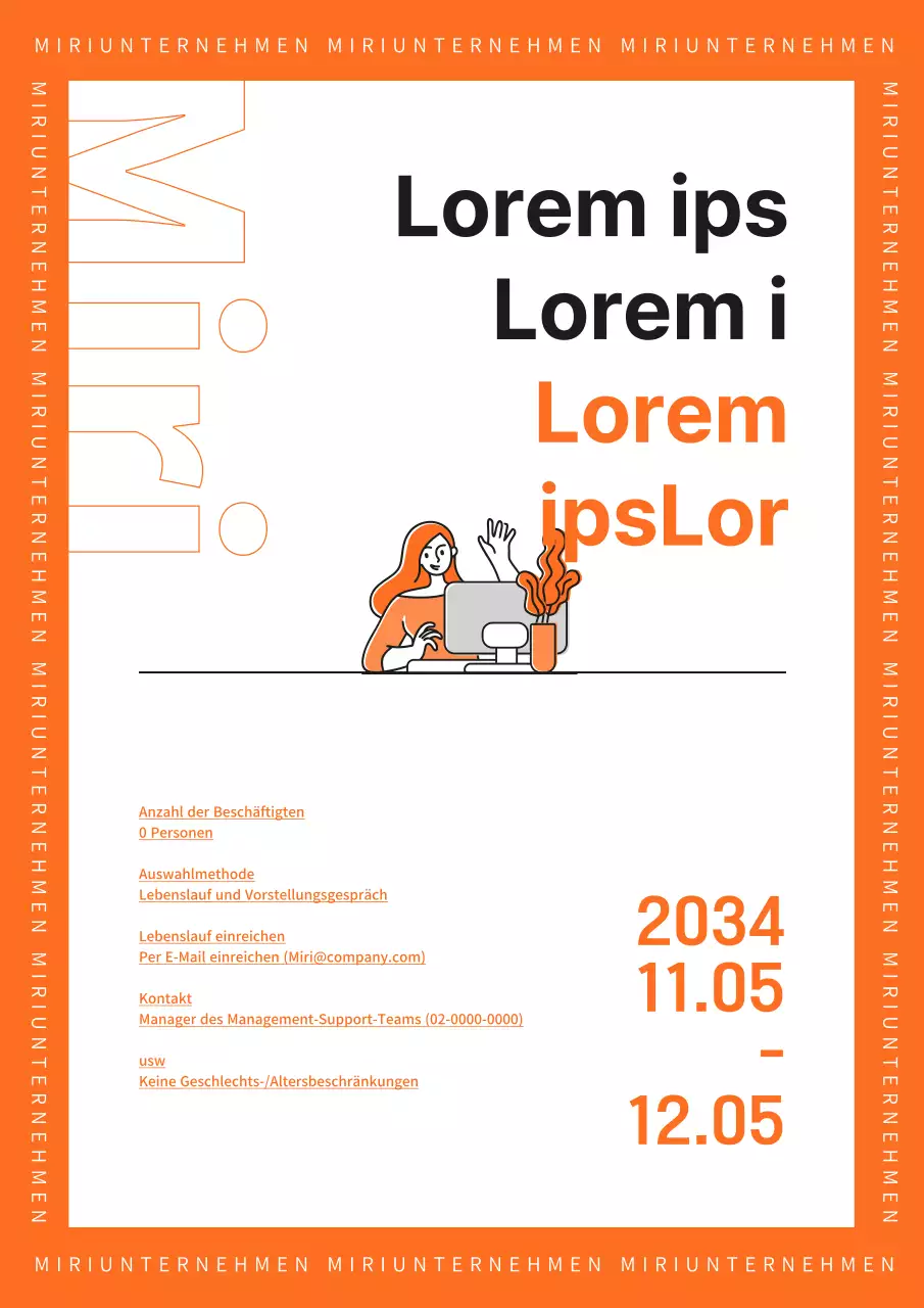 Orangefarbene Stellenanzeige für Büroassistentin in Teilzeit