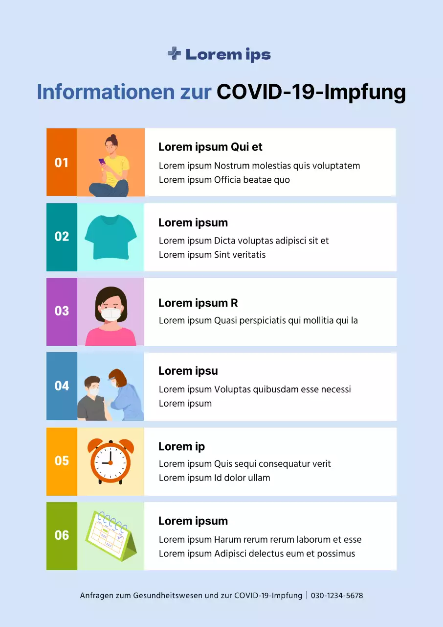 Poster zur Coronavirus-Impfung mit farbigen Tabellen und Illustrationen