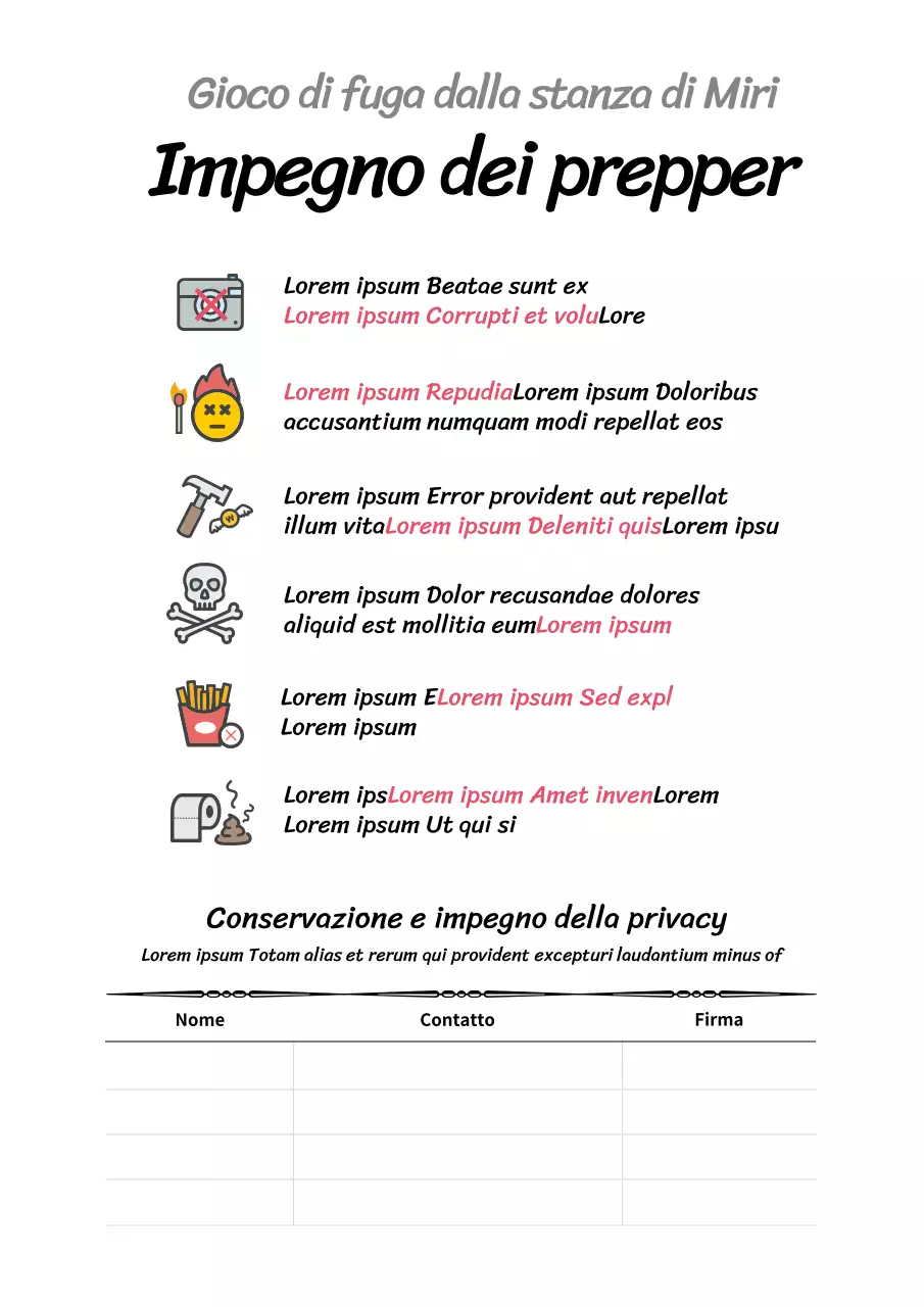 Poster di avvertimento per escape room semplice e bianco