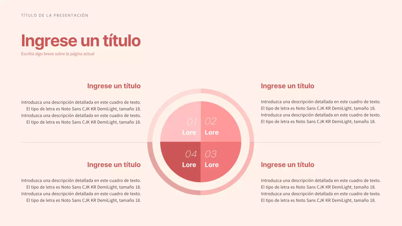 Cuatro palabras clave en tonos rojos tranquilizadores