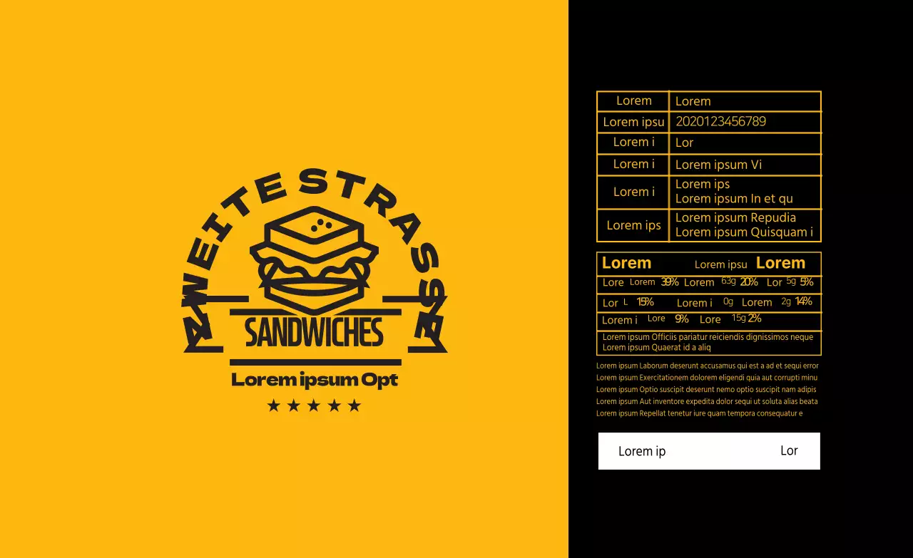 Gelbe schwarz illustrierte Etiketten für Sandwiches