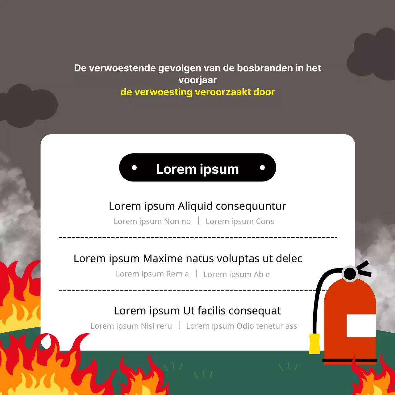 Brandveiligheidstips voor het droge seizoen bosbranden in april in oranje, rood en groen met een eenvoudige, leesbare en schattige posterachtige illustratie.